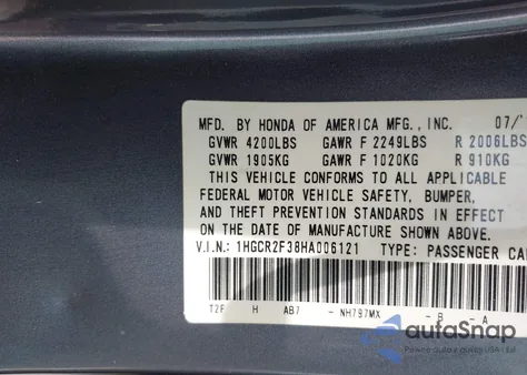 2017 Honda Accord Lx from USA, damaged, VIN 1HGCR2F38HA006121